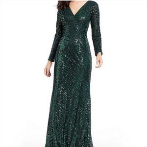 New Dillard's Cachet Green Metallic Sequin Long Fitted Elegant Spruce Dress 12